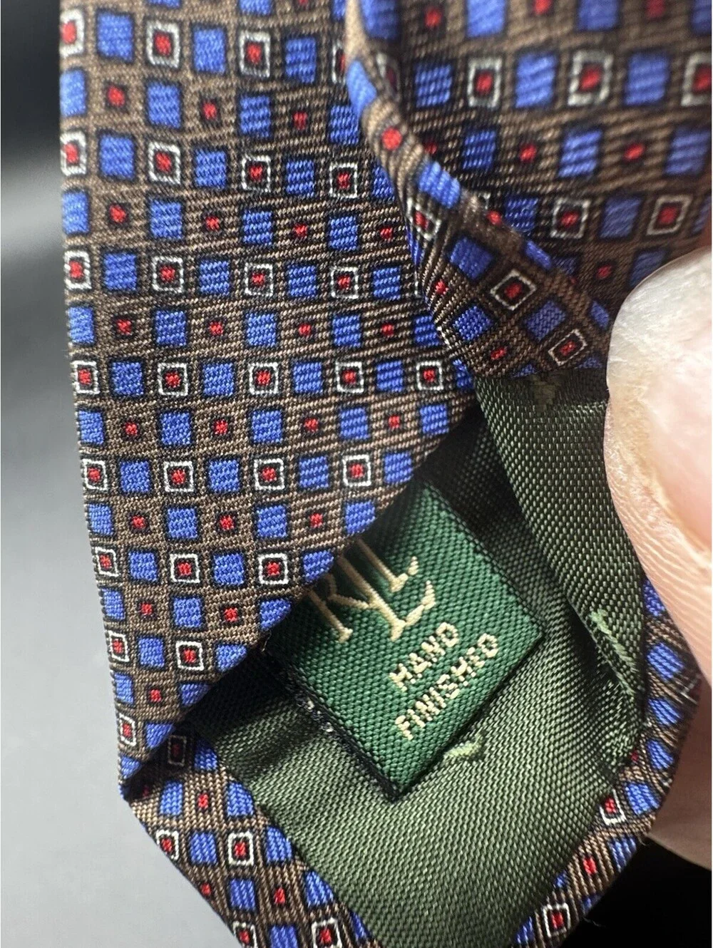 Vintage Lauren Ralph Lauren Silk Tie Brown Blue Geometric USA 28.5” x 3.75”